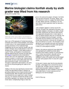 Marine biologist claims lionfish study by sixth grader was lifted from his research