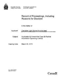 Record of Proceedings, Including Reasons for Decision