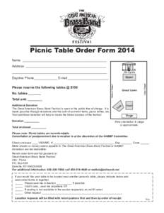 TM  Picnic Table Order Form 2014 Name _______________________________________________ Address _____________________________________________ _____________________________________________________