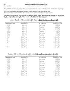 14	  Summer 2015 FINAL EXAMINATION SCHEDULE