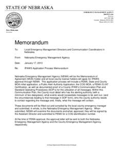 STATE OF NEBRASKA EMERGENCY MANAGEMENT AGENCY Judd H. Lyons Director 2433 NW 24th Lincoln, Nebraska[removed]