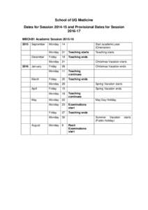 School of UG Medicine Dates for Sessionand Provisional Dates for SessionMBChB1 Academic Session