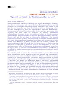 Vortragsmanuskript: Gotthard Günther aus dem Jahr 1964  
