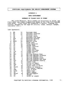 FUNCTIONAL REQUIREWEN!PS m R EXHIBIT WA13AGEMBNT SYSTBHS  APPENDIX A DATA DICTIONARY SUMMARY OF FIELDS USED IN FORMS The Field Mnemonic, Total Number of Characters by field, and