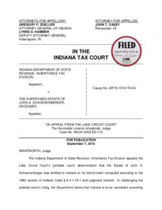 ATTORNEYS FOR APPELLANT: ATTORNEY FOR APPELLEE: GREGORY F. ZOELLER JOHN T. CASEY ATTORNEY GENERAL OF INDIANA Rensselaer, IN