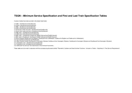 TSGN – Minimum Service Specification and First and Last Train Specification Tables