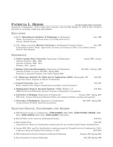 PATRICIA L. HERSH  North Carolina State University Department of Mathematics, North Carolina State University, 3122 SAS Hall, Raleigh, NC 27695 • ( •  • http://www4.ncsu.edu/~plhersh