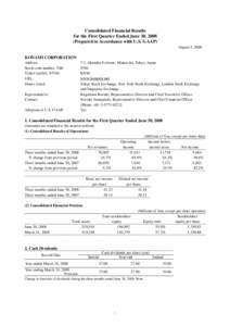 Consolidated Financial Results for the First Quarter Ended June 30, 2008 (Prepared in Accordance with U.S. GAAP) August 5, 2008  KONAMI CORPORATION