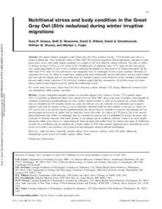 Nutritional stress and body condition in the Great Gray Owl (Strix nebulosa) during winter irruptive migrations