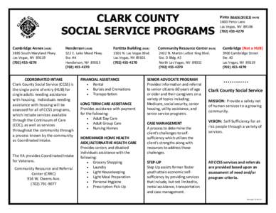 CLARK COUNTY SOCIAL SERVICE PROGRAMS Pinto (MAIN OFFICE) (HUB[removed]Pinto Lane Las Vegas, NV 89106