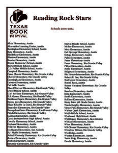 Reading Rock Stars Schools[removed]Allan Elementary, Austin Alternative Learning Center, Austin Barrington Elementary School, Austin