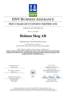 DNV BUSINESS ASSURANCE PEFC CHAIN OF CUSTODY CERTIFICATE Certificate NoSKM-PEFC-050 This is to certify that  Holmen Skog AB