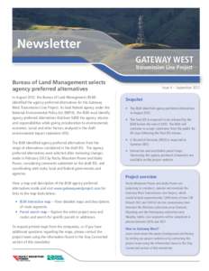 Newsletter GATEWAY WEST Transmission Line Project Bureau of Land Management selects agency preferred alternatives