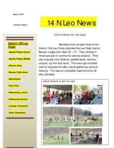 May 21, 2014  Volume 2, Issue 3 14 N Leo News Information for all Leos