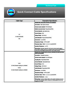 Technical Tips  Quick Connect Cable Specifications Cable Type