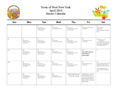 Town of West New York April 2014 Senior Calendar Sun  6
