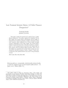 Low Nominal Interest Rates: A Public Finance Perspective
