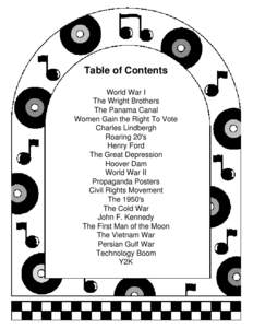 Table of Contents World War I The Wright Brothers The Panama Canal Women Gain the Right To Vote Charles Lindbergh