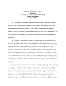 EPA: OCIR: Statement of Stephen L. Johnson, Before the Committee on Environment & Public Works, United States Senate, April 6, 2005