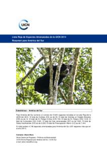 Lista Roja de Especies Amenazadas de la UICN 2014 Resumen para América del Sur Tremarctos ornatus – Foto: © Piet Maljhars  Estadísticas – América del Sur