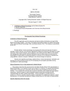 PSY 767 MEDIA STUDIES Psychology Program Fielding Graduate Institute Santa Barbara, California Copyright 2003, Fielding Graduate Institute, All Rights Reserved