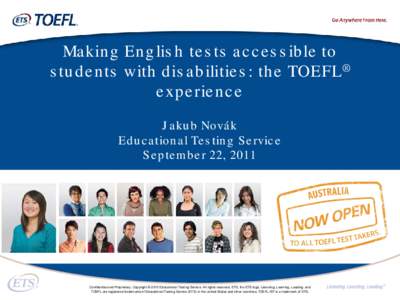 TOEFL / Educational Testing Service / Language assessment / SPEAK / TSE / Copyright / Americans with Disabilities Act / Disability / Proprietary software / Education / English language / English-language education