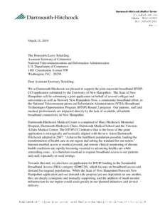 March 15, 2010  The Honorable Larry Strickling Assistant Secretary of Commerce National Telecommunications and Information Administration U.S. Department of Commerce