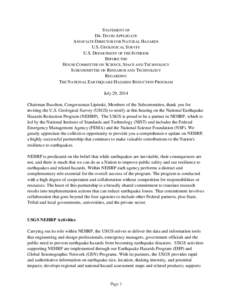 STATEMENT OF DR. DAVID APPLEGATE ASSOCIATE DIRECTOR FOR NATURAL HAZARDS U.S. GEOLOGICAL SURVEY U.S. DEPARTMENT OF THE INTERIOR BEFORE THE