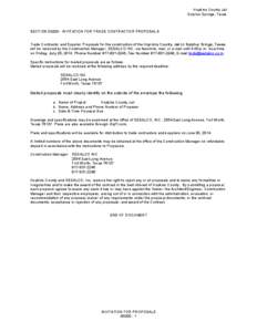 Hopkins County Jail Sulphur Springs, Texas SECTION[removed]INVITATION FOR TRADE CONTRACTOR PROPOSALS  Trade Contractor and Supplier Proposals for the construction of the Hopkins County Jail in Sulphur Srings, Texas