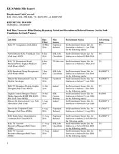 EEO Public File Report Employment Unit Covered: KSL (AM), KSL-FM, KSL-TV, KSFI (FM), & KRSP-FM REPORTING PERIOD: Full Time Vacancies Filled During Reporting Period and Recruitment/Referral Sources