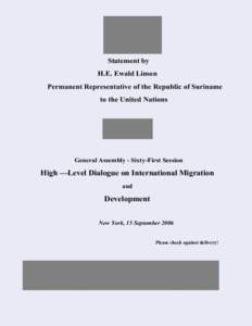 Statement by H.E. Ewald Limon Permanent Representative of the Republic of Suriname to the United Nations  General Assembly - Sixty-First Session