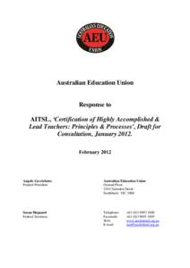 Microsoft Word - SUB[removed]AEU Response to AITSL re HAT  LT Certification-Feb 2012