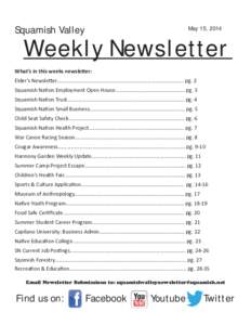 Squamish Valley  May 15, 2014 Weekly Newsletter