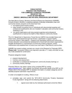 PUBLIC NOTICE REQUEST FOR PROPOSALS FOR COMMUNITY FORESTRY PROGRAMS ISSUED BY THE STATE OF NEW MEXICO ENERGY, MINERALS AND NATURAL RESOURCES DEPARTMENT