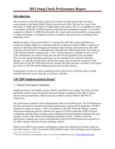 2012 Smog Check Performance Report Introduction The enactment of AB[removed]Eng, Chapter 258, Statutes of[removed]marked the first major improvements to the Smog Check Program since the mid-1990s. The new law, many of the pr