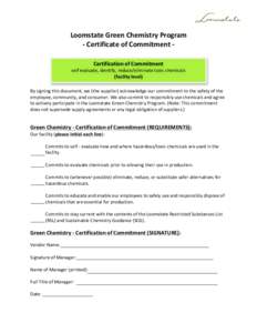 Loomstate	
  Green	
  Chemistry	
  Program	
   -­‐	
  Certificate	
  of	
  Commitment	
  -­‐	
  	
   	
      	
  