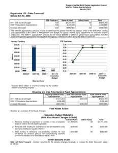 Prepared by the North Dakota Legislative Council staff for House Appropriations March 8, 2011 Department[removed]State Treasurer Senate Bill No. 2005