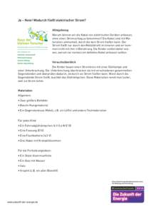 Ja – Nein! Wodurch fließt elektrischer Strom? Alltagsbezug Warum können wir die Kabel von elektrischen Geräten anfassen, ohne einen Stromschlag zu bekommen? Die Kabel sind mit Materialien ummantelt, durch die kein S