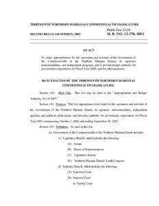 Appropriation bill / Northern Mariana Islands / Appropriation Act / Appropriation / Political geography / Article One of the Constitution of Georgia / United States budget process / Law / Government / 109th United States Congress