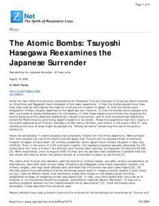 Atomic bombings of Hiroshima and Nagasaki / Japan–United States relations / Japan / Japan–Soviet Union relations / Potsdam Declaration / Hiroshima / Surrender of Japan / Tsuyoshi Hasegawa / Harry S. Truman / Military history by country / Military / Aftermath of World War II