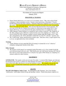 HAND COUNTY SHERIFF’S OFFICE Public Safety Dispatch & Emergency Management 415 West First Avenue, Suite 102 Miller, South DakotaNewsletter & Commission Report