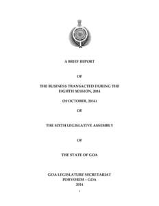 A BRIEF REPORT  OF THE BUSINESS TRANSACTED DURING THE EIGHTH SESSION, OCTOBER, 2014)