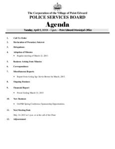 The Corporation of the Village of Point Edward  POLICE SERVICES BOARD Agenda Tuesday,