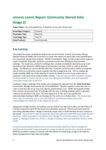 Lessons Learnt Report: Community Owned Solar (Stage 2) Project Name: City of Campbelltown, A Model for Community Owned Solar Knowledge Category:  Financial