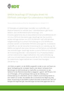 BARDA beauftragt IDT Biologika direkt mit Fill/Finish Leistungen für Lebendvirus-Impfstoffe Dessau (Deutschland) und Rockville, Maryland (USA), 24. OktoberIDT Biologika, ein global tätiger Hersteller von Impfsto