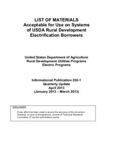 LIST OF MATERIALS Acceptable for Use on Systems of USDA Rural Development Electrification Borrowers  United States Department of Agriculture