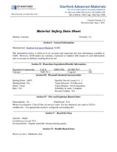 Current Version: 2.0 Revision Date: Sep 5, 2012 Material Safety Data Sheet Identity: Calcium
