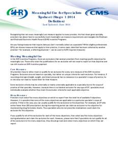 Meaningful Use for Specialists Tipsheet (Stage[removed]Definition)—June 2014