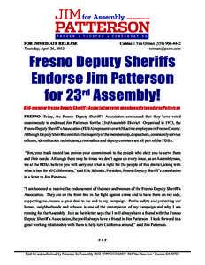 Jim Patterson / Sheriffs in the United States / Fresno County /  California / James Patterson / San Joaquin Valley / Geography of California / Fresno /  California