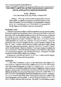 The Tasmanian Naturalist: TWO NEW VARIETIES OF THE TASMANIAN CARYODID SNAIL ANOGLYPTA LAUNCESTONENSIS Kevin J. Bonham 3/54 Duke Street, Sandy Bay, Hobart, Tasmania 7005